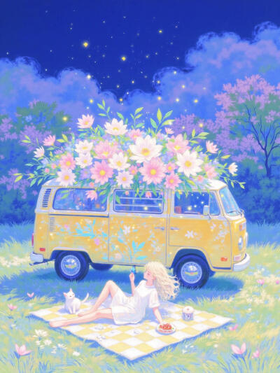 梦幻花车露营