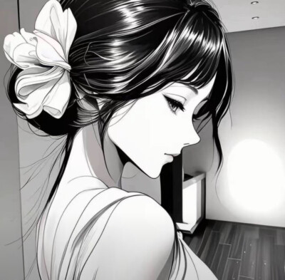 动漫女生头像黑白