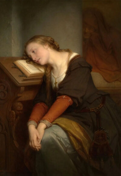 《教堂里的玛格丽特》Margaret at the Church
尼凯斯·德·凯瑟（Nicaise de Keyser）
1864年；尺寸未知；画布油画
比利时皇家美术馆‌收藏