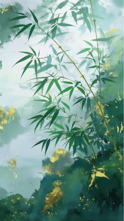 彩绘插画 壁纸 竹子