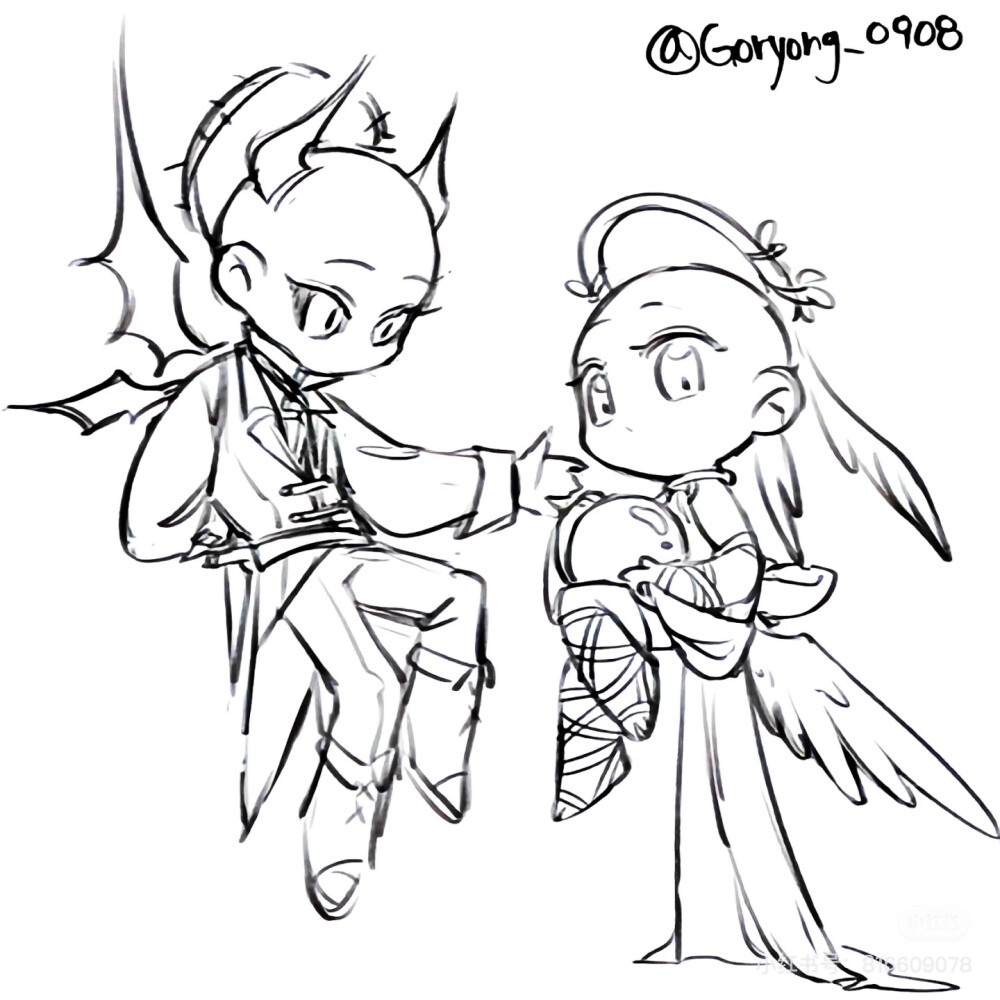 天使与恶魔，人体手绘