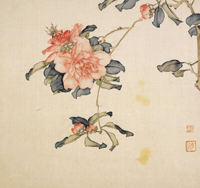 居廉《山茶花·蜜蜂》 1873年 广州艺术博物院藏
