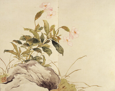 居廉《喜花草（爱春花）》 1856—1864年 广东省博物馆藏