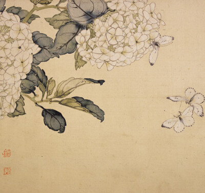 居廉《琼花·蝴蝶》 1873年 广州艺术博物院藏