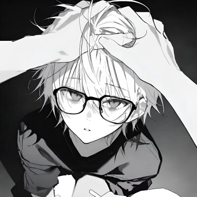 黑白男生头像眼睛摸头动漫可爱帅