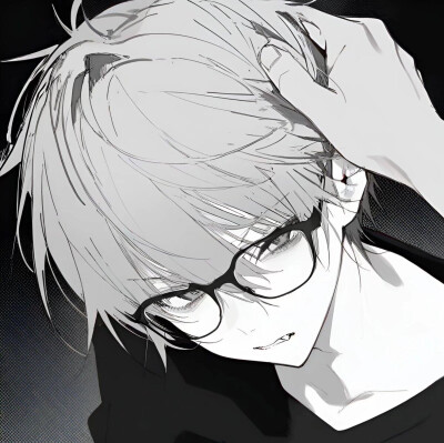 黑白男生头像眼睛摸头动漫可爱帅