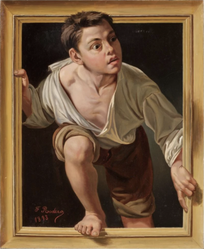 弗朗西斯卡·罗德罗·伊·格雷戈里 (Francisca Rodero y Gregory)，《逃避批评》(Huyendo de la Crita)，1893 年。图片由苏富比拍卖行提供