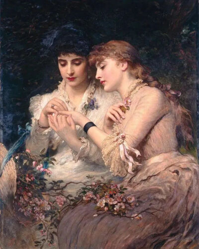 《玫瑰中的荆刺》Thorns in the rose
詹姆斯·桑特（James Sant）
1887年；111.8 * 86.5 cm；画布油画
英国曼彻斯特市艺术画廊收藏