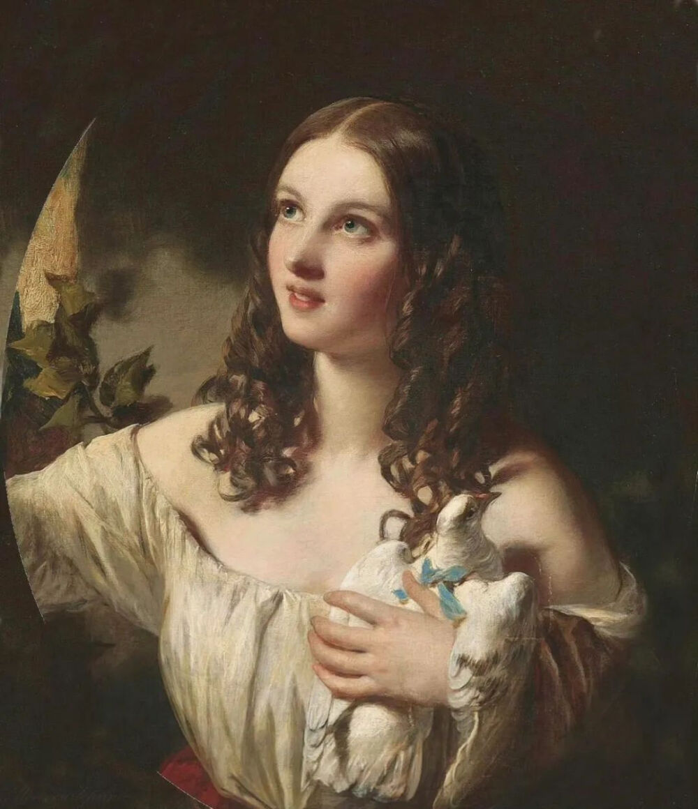 《女孩与鸽子》Girl and Dove
詹姆斯·桑特（James San）
1883年；尺寸未知；画布油画