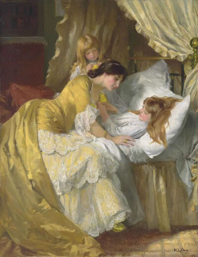 《晚安之吻》Good Night Kiss.
玛丽·莱特博迪·戈乌（Mary Lightbody Gow）
1884年；81.2 * 62.2 cm；画布油画