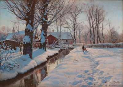 《冬季风景》Winter scenery
佩德·莫克·蒙森德（Peder Mork Monsted）
1927年；尺寸未知；画布油画