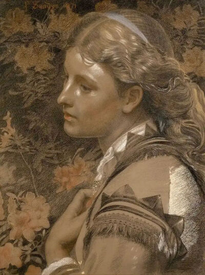 《玛丽·桑迪斯肖像》Emma Sandys
安东尼·弗雷德里克·奥古斯都·桑迪斯（Anthony Frederick Augustus Sandys）
1871年；51 *41 cm；纸本色粉