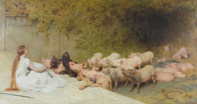 《喀耳刻与尤利西斯的朋友们》，布里顿・里维埃（Briton Rivière），1871年。© MeisterDrucke