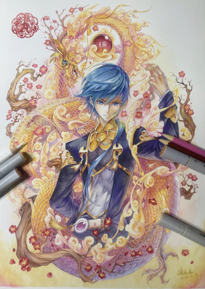 穆逢春绘制，《斗罗大陆》漫画同人。《祥龙献瑞》千手修罗-唐三。(侵权删)