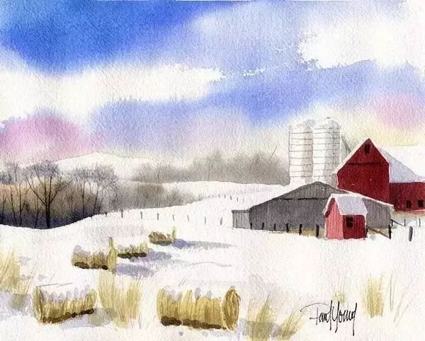 上面几张作品来自水彩画家 Paul Young ，平涂水彩，画面效果还那么好？喜欢的朋友可以试着画一画。
再看看这位画家的其它作品，能看出上面画风的影子，简练概括，又把画面控制的很可爱。
