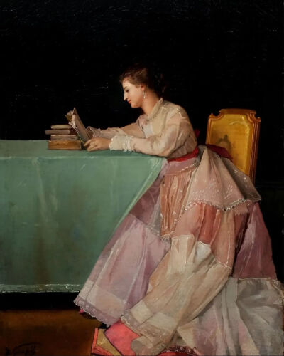 《坐着的女士》The lady sitting down
朱尔·阿道夫·古皮尔（Jules-Adolphe Goupil）
1877年；34.1 * 26.7 cm，画布油画
美国范德比尔特大学美术馆收藏