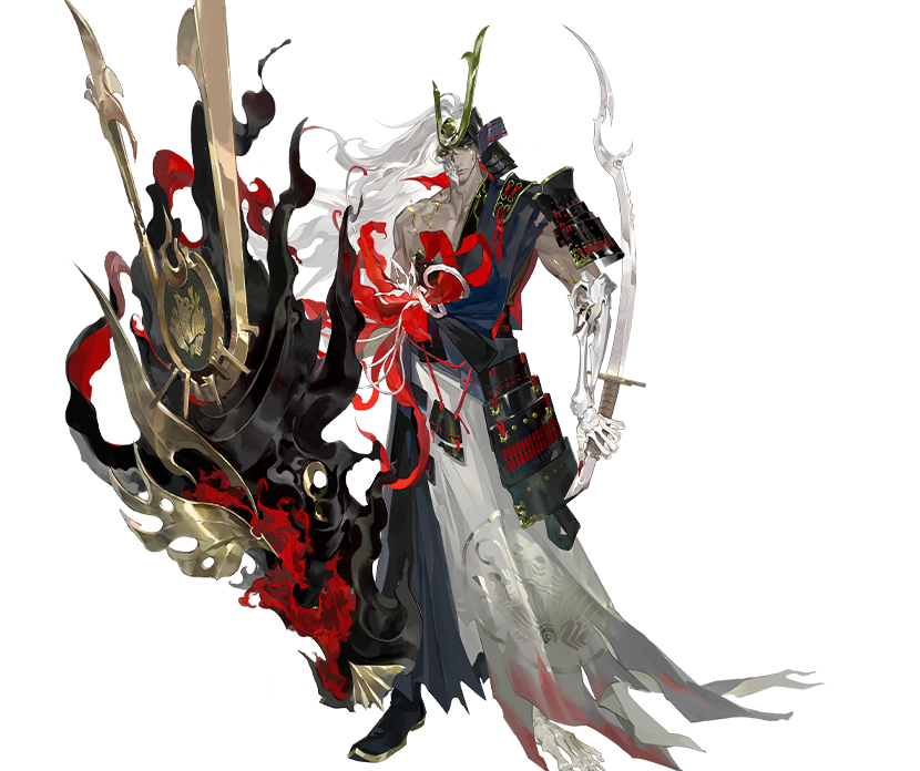 荒骷髅（cv：崛内贤雄/刘英杰）
守诺可靠的骷髅将军，霸气野性但并不张扬，更像是厚重的山峦，见惯生死的内心仍有可贵热血。
生前是平将门最信任得力的大将，为平氏征战四方，号称「平氏的铁壁」。在生死一线的行军途中，他与大妖彼岸花交易，求其救自己士兵性命，代价是付出灵魂堕为花泥。
长期的花海岁月，消磨了荒骷髅曾经的力量，却从未能侵蚀他的意志。他一直在等待心中的军旗，重新飞扬的那一天。