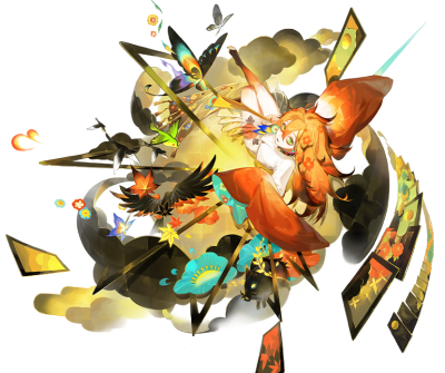 歌留多·觉醒（cv：户田惠/刘一蕾）
蝶翼轻扑牌面流转，少女的身影跃动其间。
纤纤细指掠过之处，花札幻境顷刻变化。
月见草在虚实相交处摇曳，蓝色花朵纷扬而落。
入其牌局者如坠花札百景，十二月景致斑斓流转，
领…