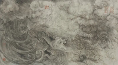 徐累《达芬奇与中国龙-2》，48cm × 85cm，纸本，2024年-2025年