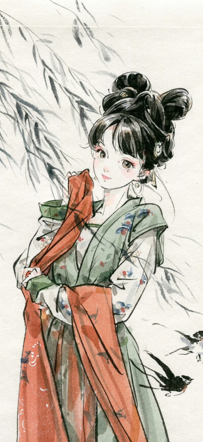自截水墨风古风人物壁纸：画师：迟迟Chichi