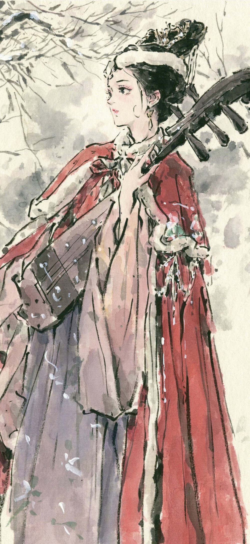 水墨风古风人物壁纸：画师：迟迟Chichi