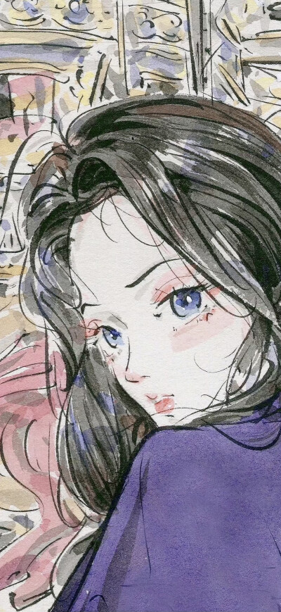 自截水墨风古风人物壁纸：画师：迟迟Chichi