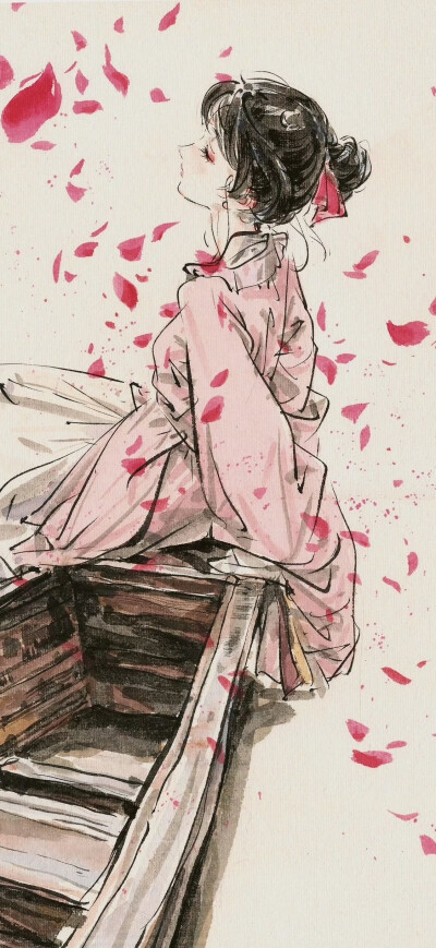 自截水墨风古风人物壁纸：画师：迟迟Chichi