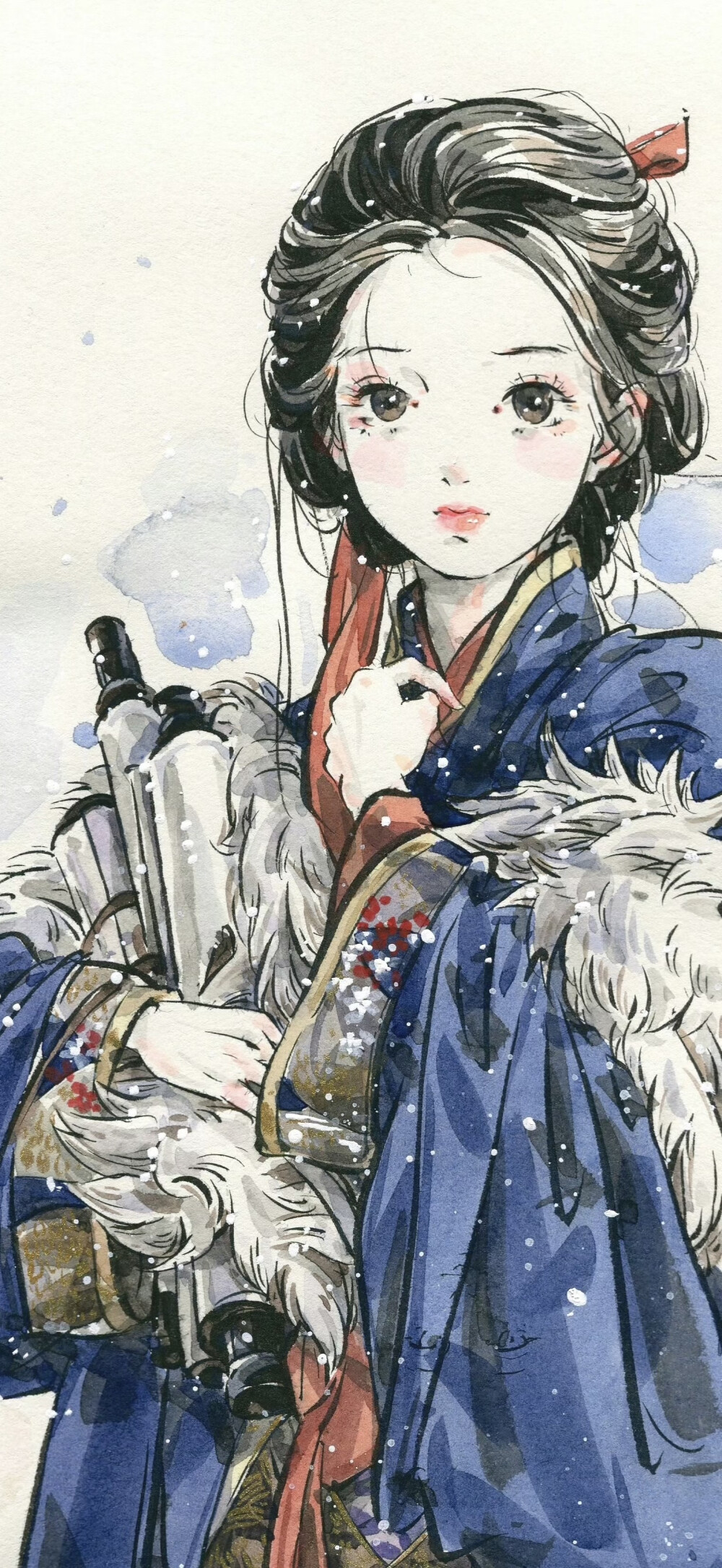 自截水墨风古风人物壁纸：画师：迟迟Chichi