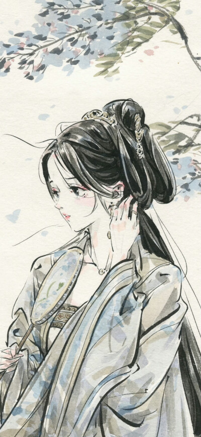 自截水墨风古风人物壁纸：画师：迟迟Chichi