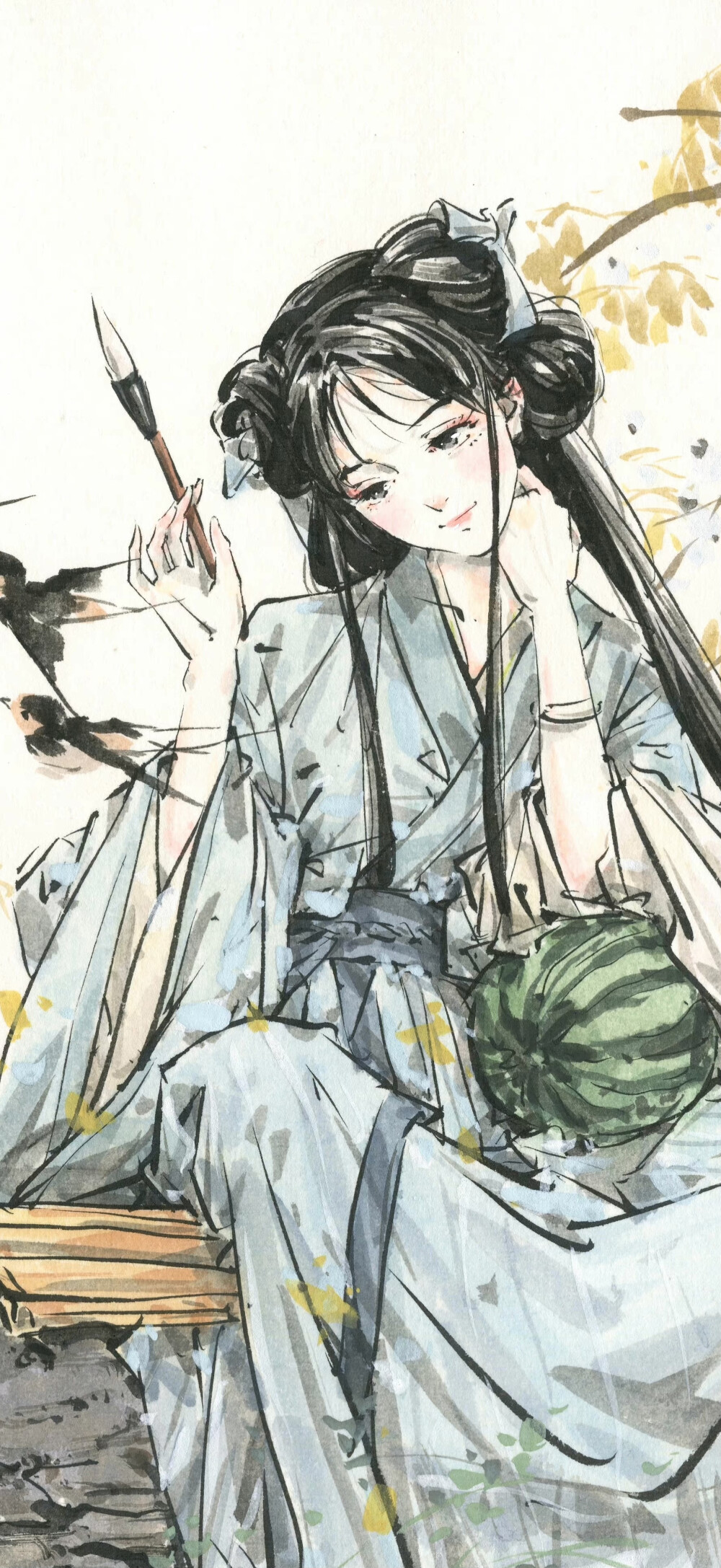 自截水墨风古风人物壁纸：画师：迟迟Chichi