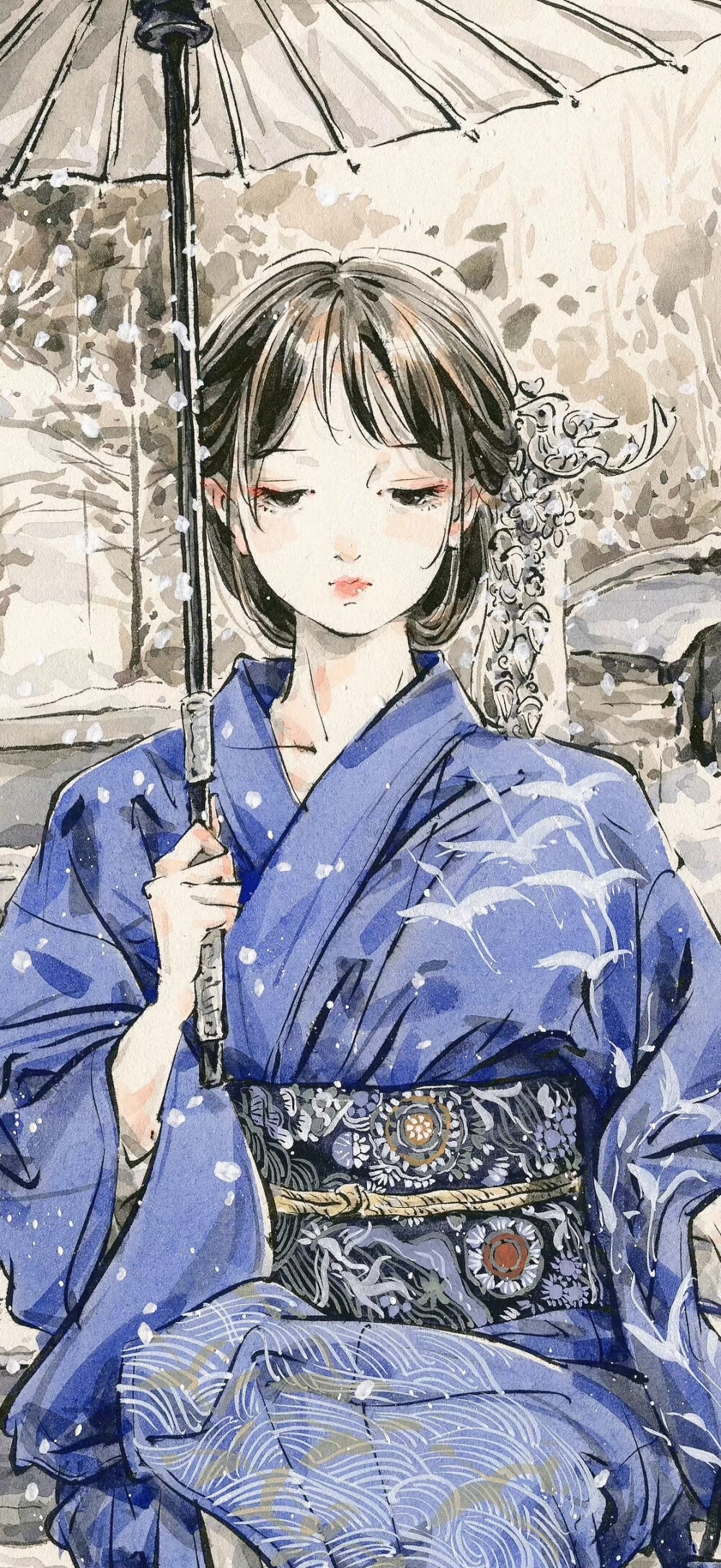 自截水墨风古风人物壁纸：画师：迟迟Chichi