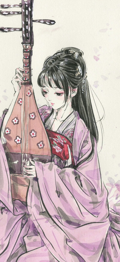 自截水墨风古风人物壁纸：画师：迟迟Chichi