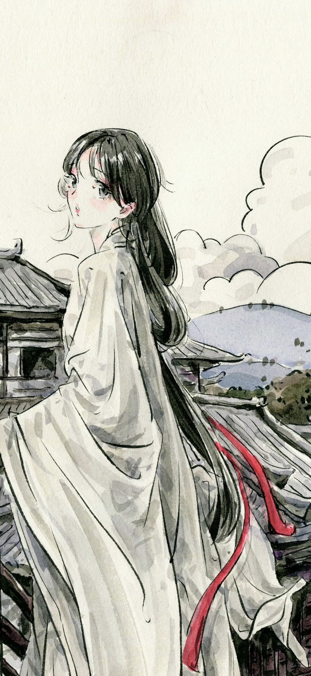 自截水墨风古风人物壁纸：画师：迟迟Chichi