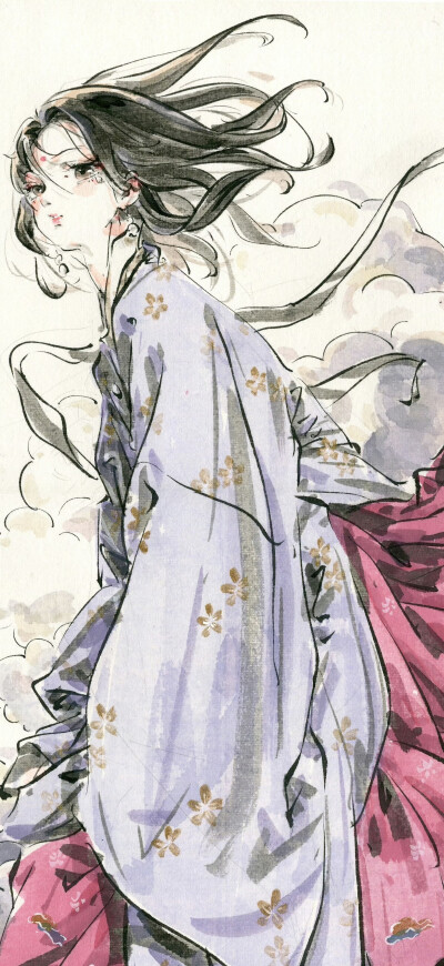 自截水墨风古风人物壁纸：画师：迟迟Chichi