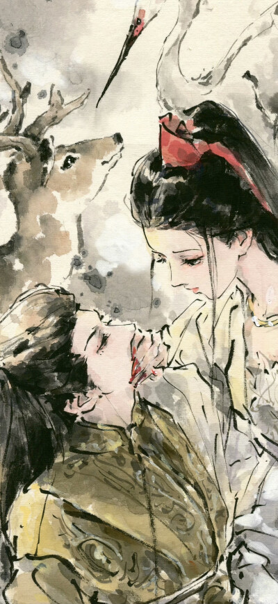 水墨风古风人物壁纸：画师：迟迟Chichi