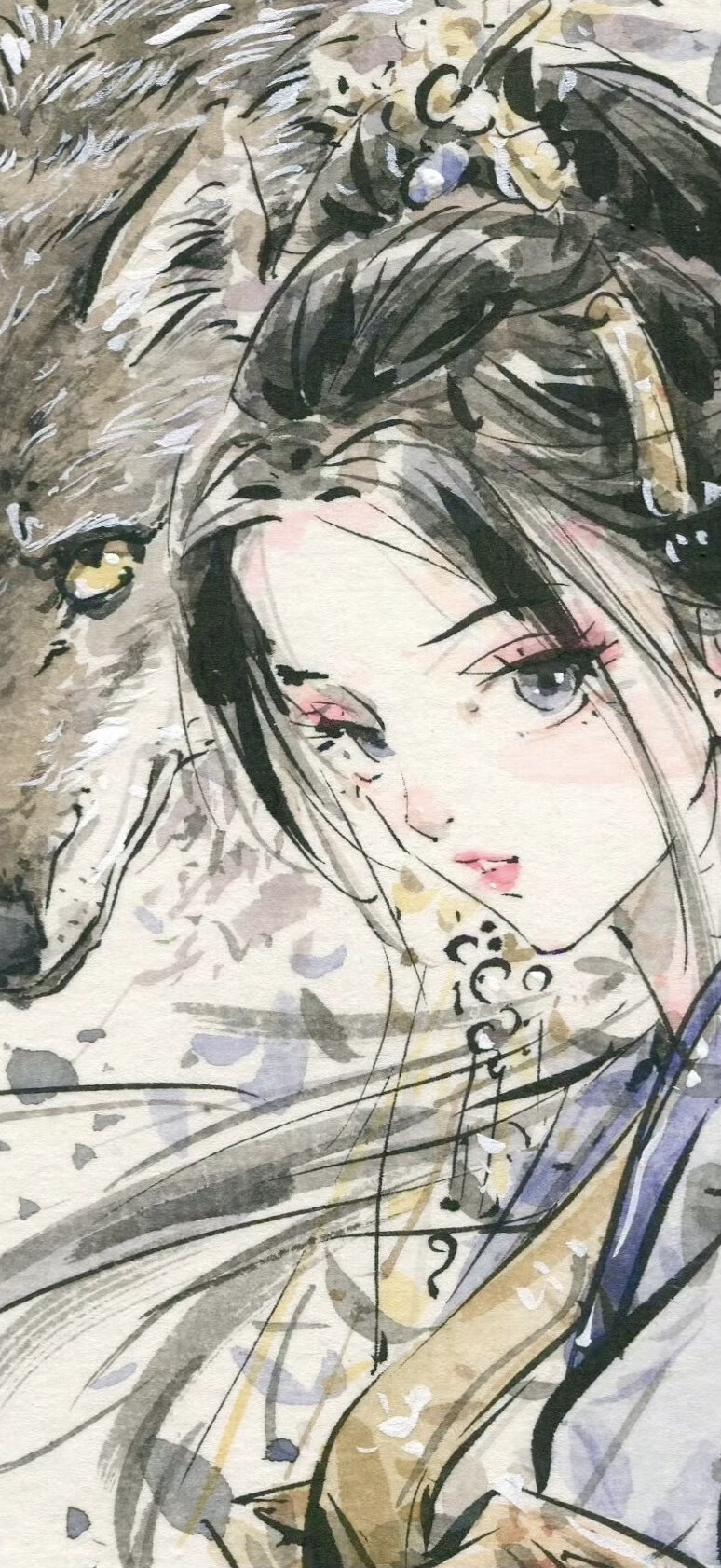 水墨风古风人物壁纸：画师：迟迟Chichi