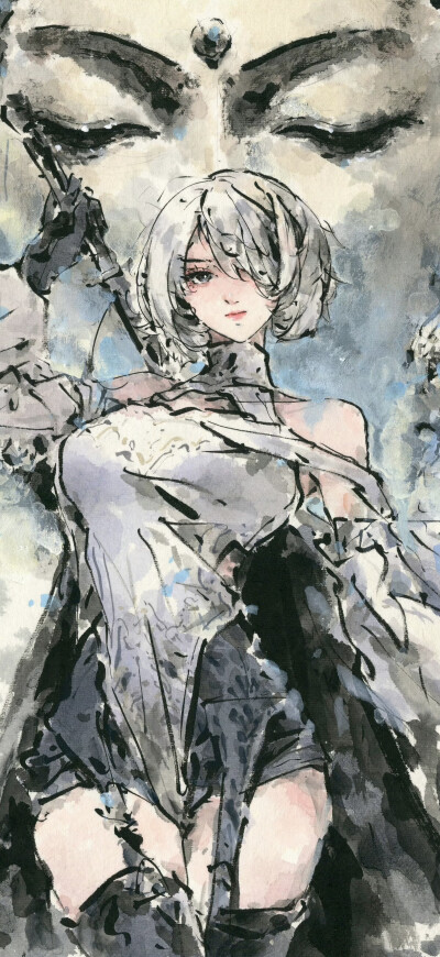 水墨风古风人物壁纸：画师：迟迟Chichi