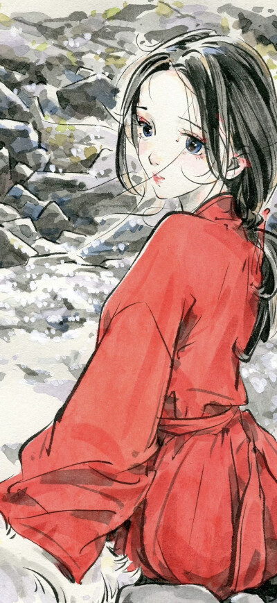 自截水墨风古风人物壁纸：画师：迟迟Chichi