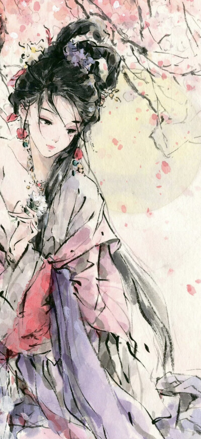 水墨风古风人物壁纸：画师：迟迟Chichi