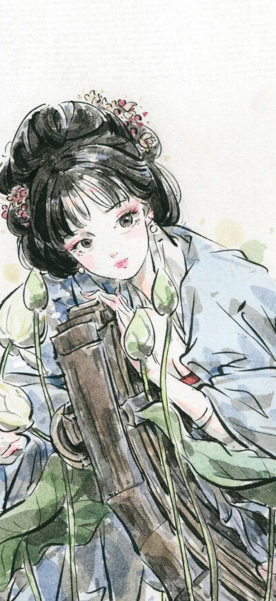 自截水墨风古风人物壁纸：画师：迟迟Chichi