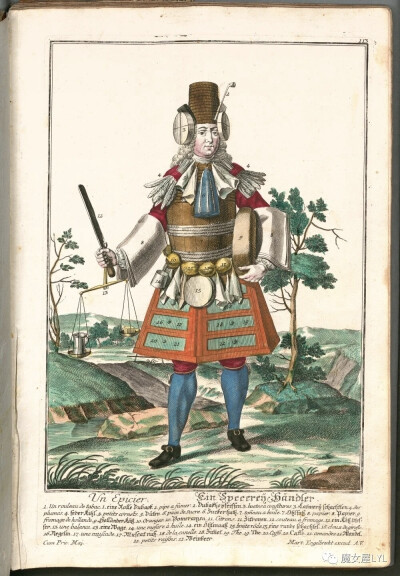 这是一本由德国的艺术家 Martin Engelbrecht 马丁·恩格尔布雷希特，在1730年出版的一本手工上色的版画书，里面出现的都是当时的艺术家，工匠，手工艺人，她们都在身上穿着自己的作品和工具，真的很好玩啊！