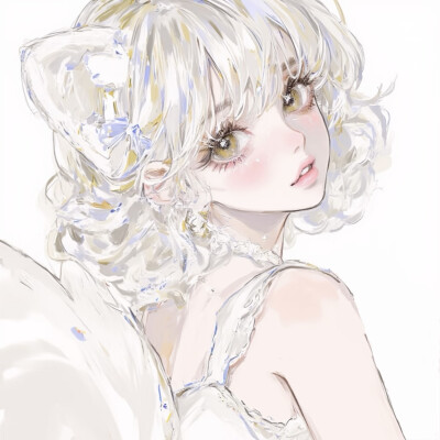 AI插画 白色系少女 头像