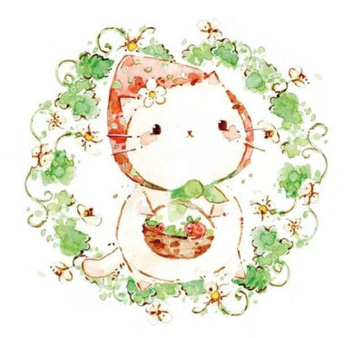 水彩插画师melonkitten笔下的超萌猫咪手绘。
