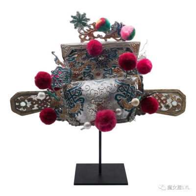 Vintage Chinese Theatre Opera Headdress, Silver/Turquoise, Rubine Red Pom-Poms
$1,500
