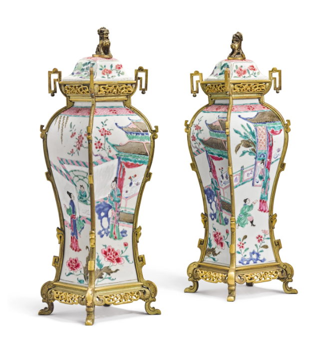 外销瓷：清代 四方铜鎏金镶嵌：18世纪法国，苏富比