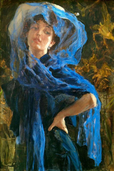 《蓝色面纱》The Blue Veil
格劳克·康邦（Glauco Cambon）
1907年；95 * 55 cm，画布油画
雷沃尔泰拉博物馆收藏
