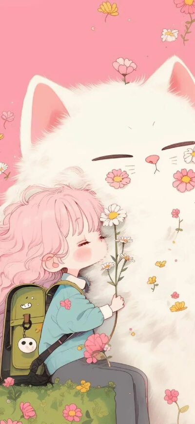 少女 猫咪 壁纸