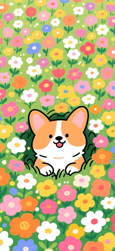 花丛里的柯基