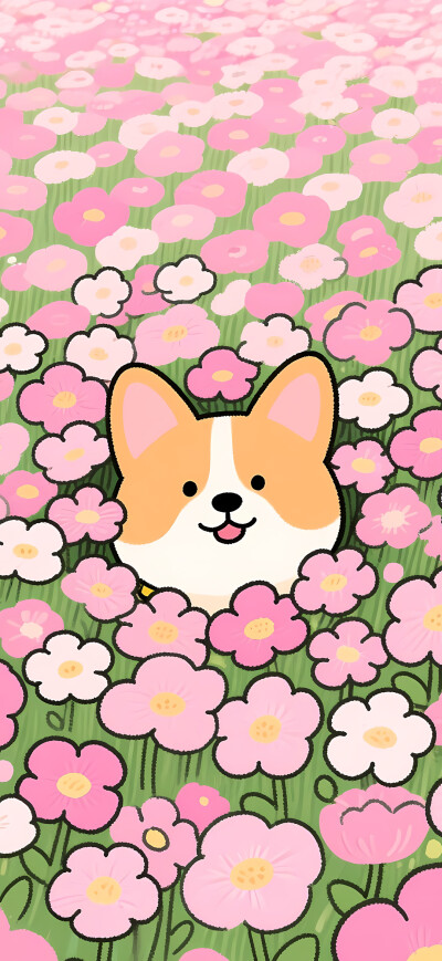 花丛里的柯基