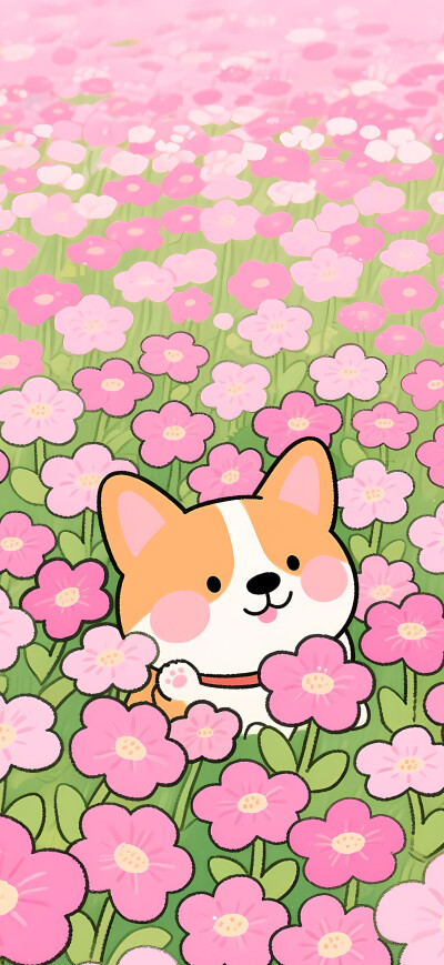 花丛里的柯基